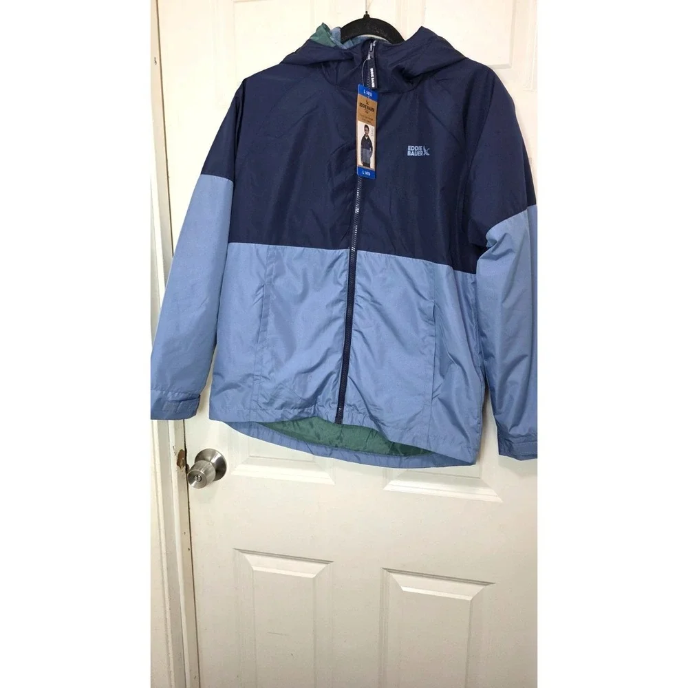 Eddie Bauer Kids 3 in 1Navy & Light Blue Hooded Jacket Camo Fleece Lining Size L